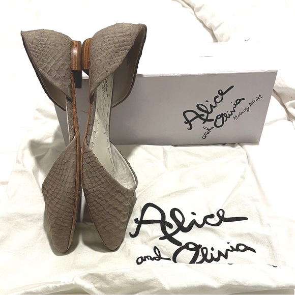 Alice + Olivia Grey Lambskin Leather D’Orsay Flats Snake skin embossed sz 39 - Picture 3 of 6